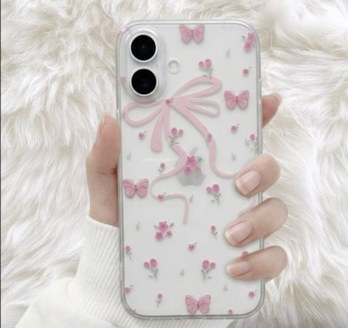 Pink Bow & Butterfly Clear Case for iPhone 16 | Cute Floral Aesthetic Phone Cover