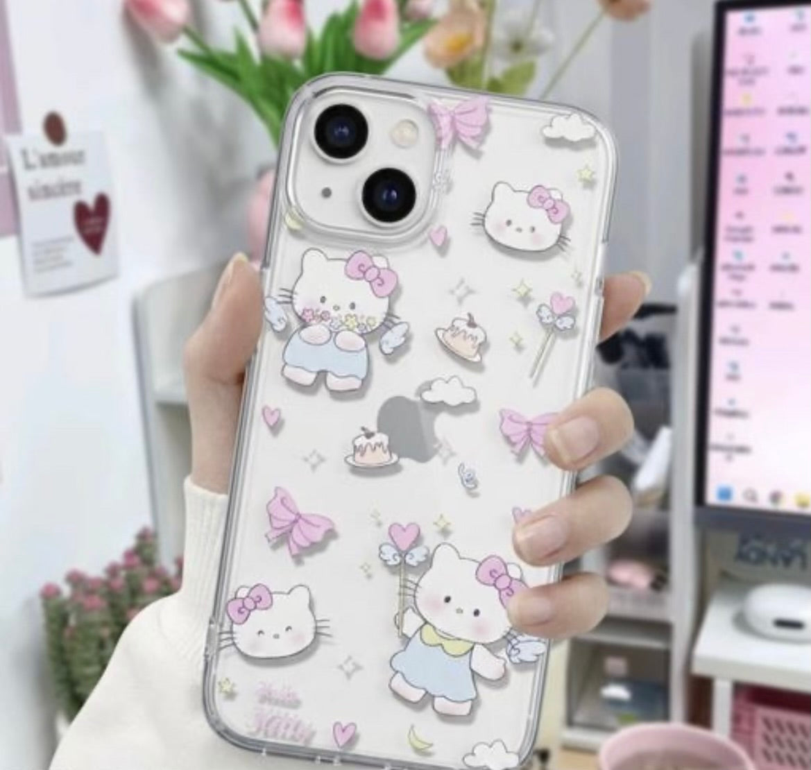 iPhone 13 Premium Crystal Clear Silicon Back Cover with Cute Kitty...