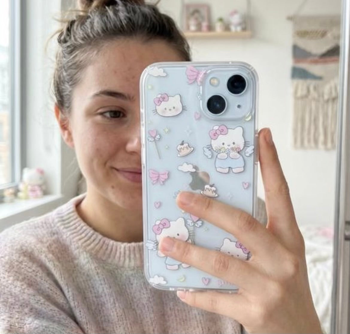 iPhone 13 Premium Crystal Clear Silicon Back Cover with Cute Kitty...