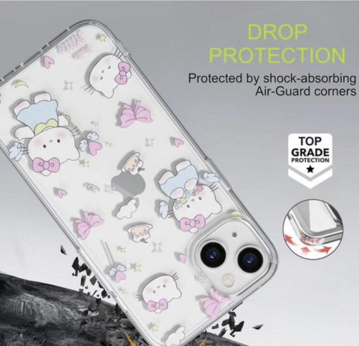 iPhone 13 Premium Crystal Clear Silicon Back Cover with Cute Kitty...