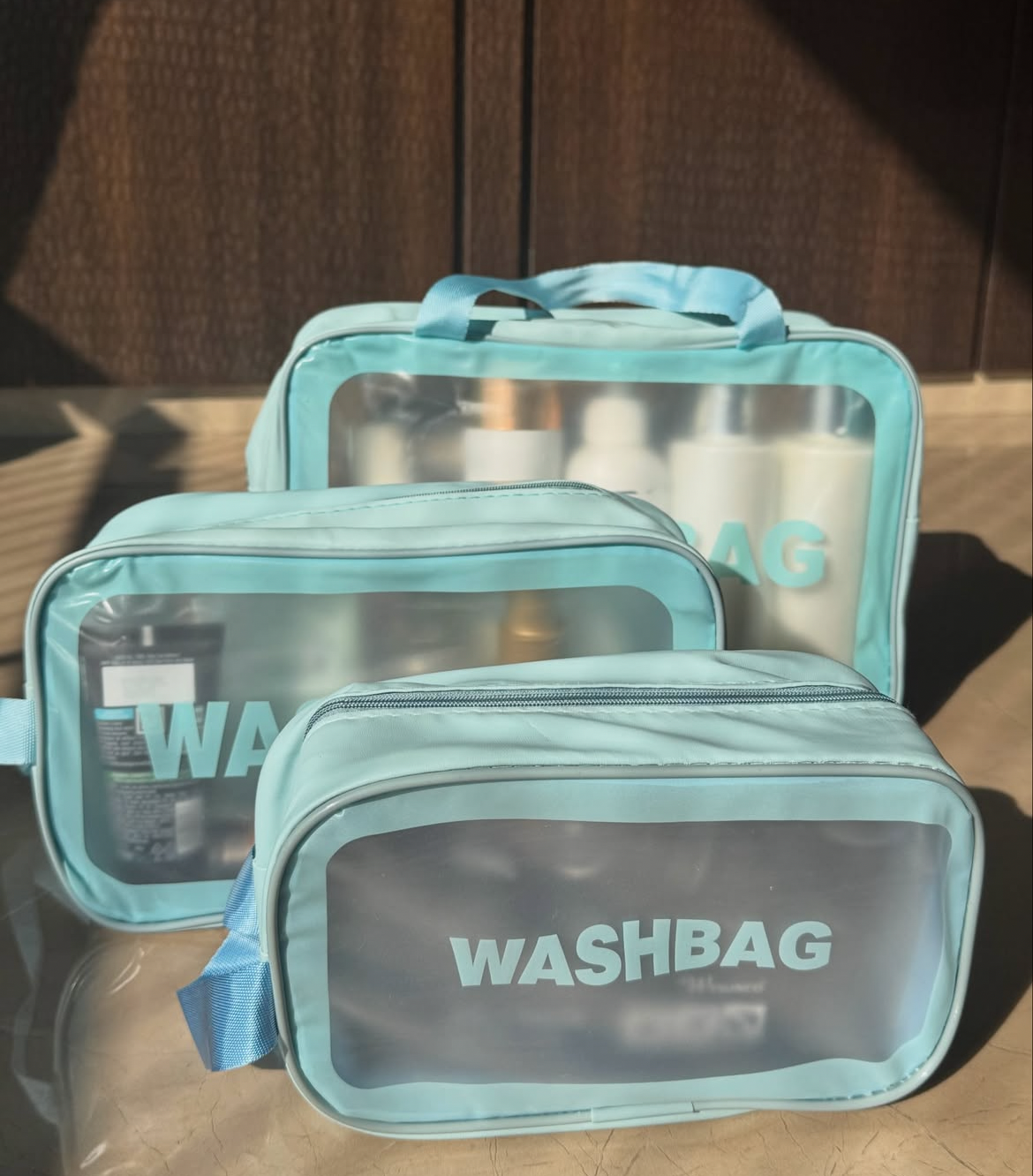 3pcs/Set Toiletry Bag, Waterproof Makeup Bag, Multi-Functional light blue