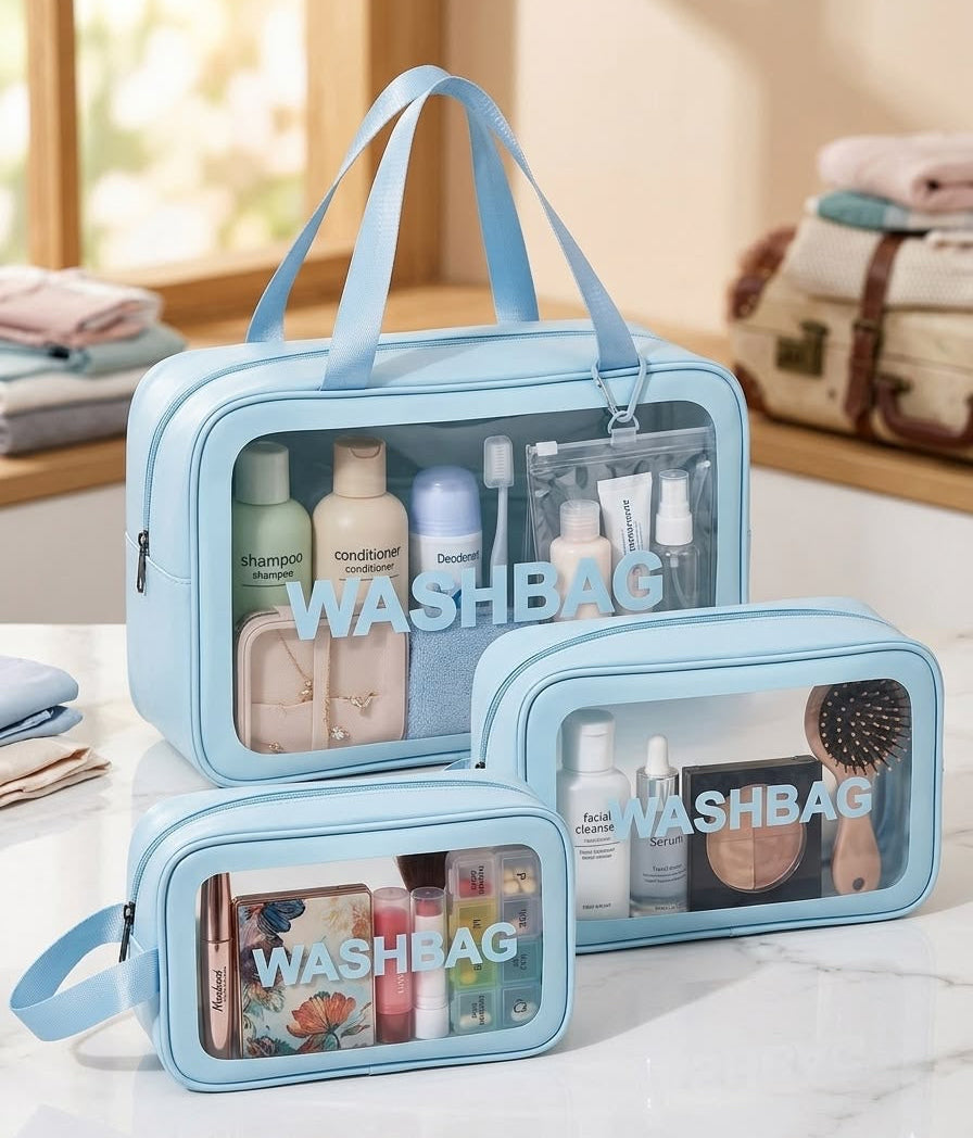 3pcs/Set Toiletry Bag, Waterproof Makeup Bag, Multi-Functional light blue