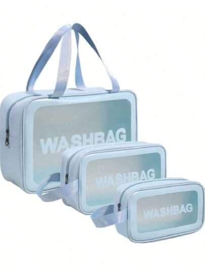 3pcs/Set Toiletry Bag, Waterproof Makeup Bag, Multi-Functional light blue