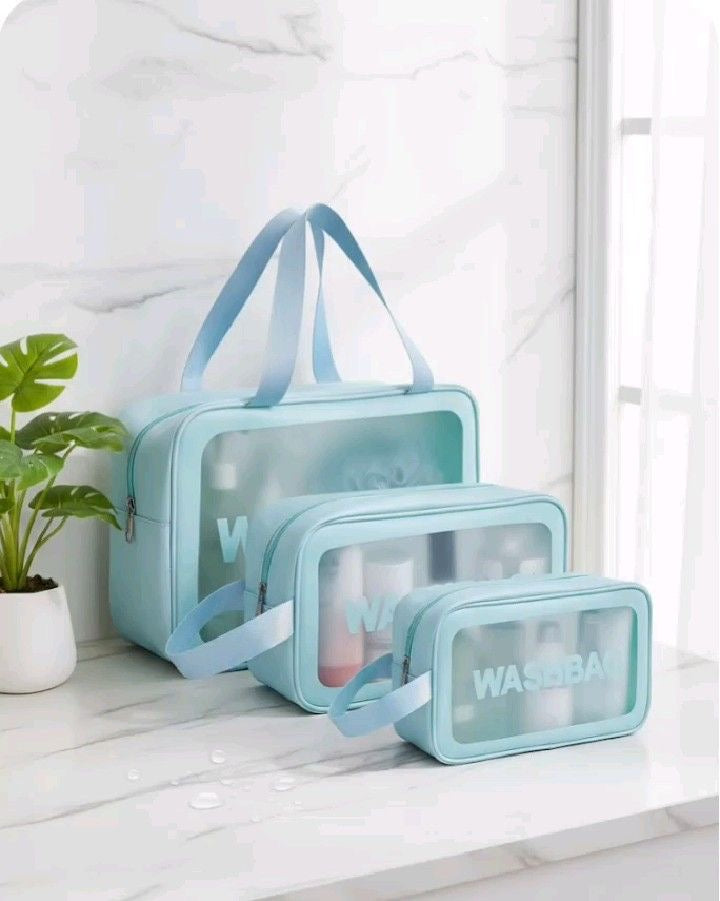 3pcs/Set Toiletry Bag, Waterproof Makeup Bag, Multi-Functional light blue