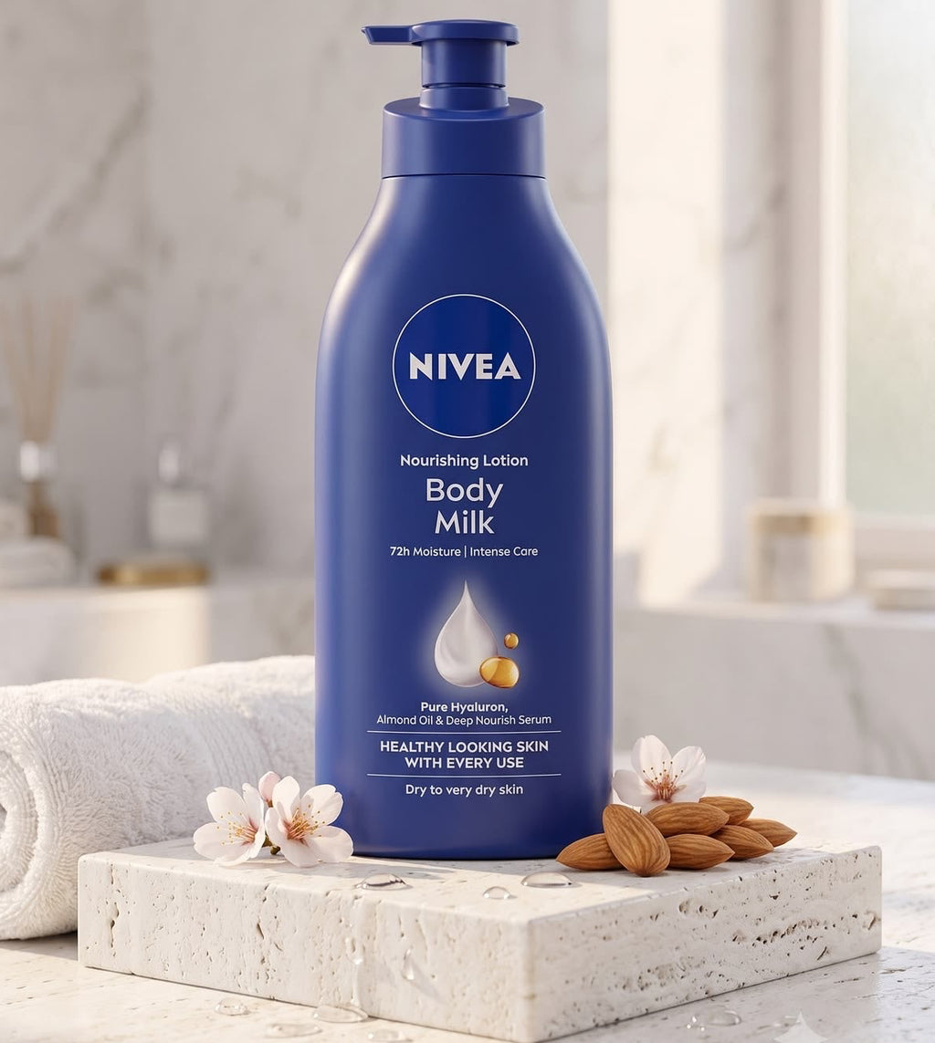 Nivea Body Milk Nourishing Body Lotion, presented in a 400ml pump bottle