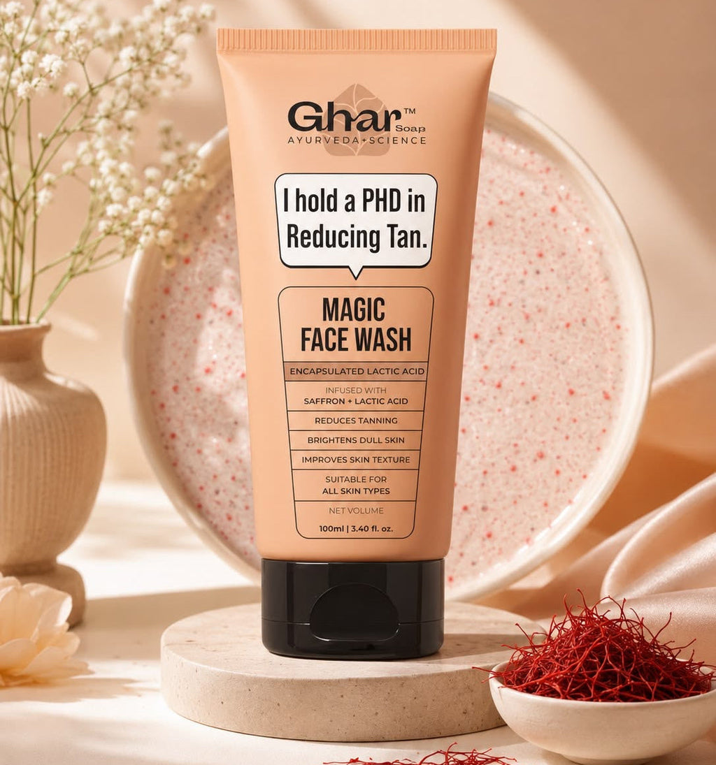 Ghar Soaps Magic De-Tan Face Wash with Saffron & Lactic Acid – 100ml