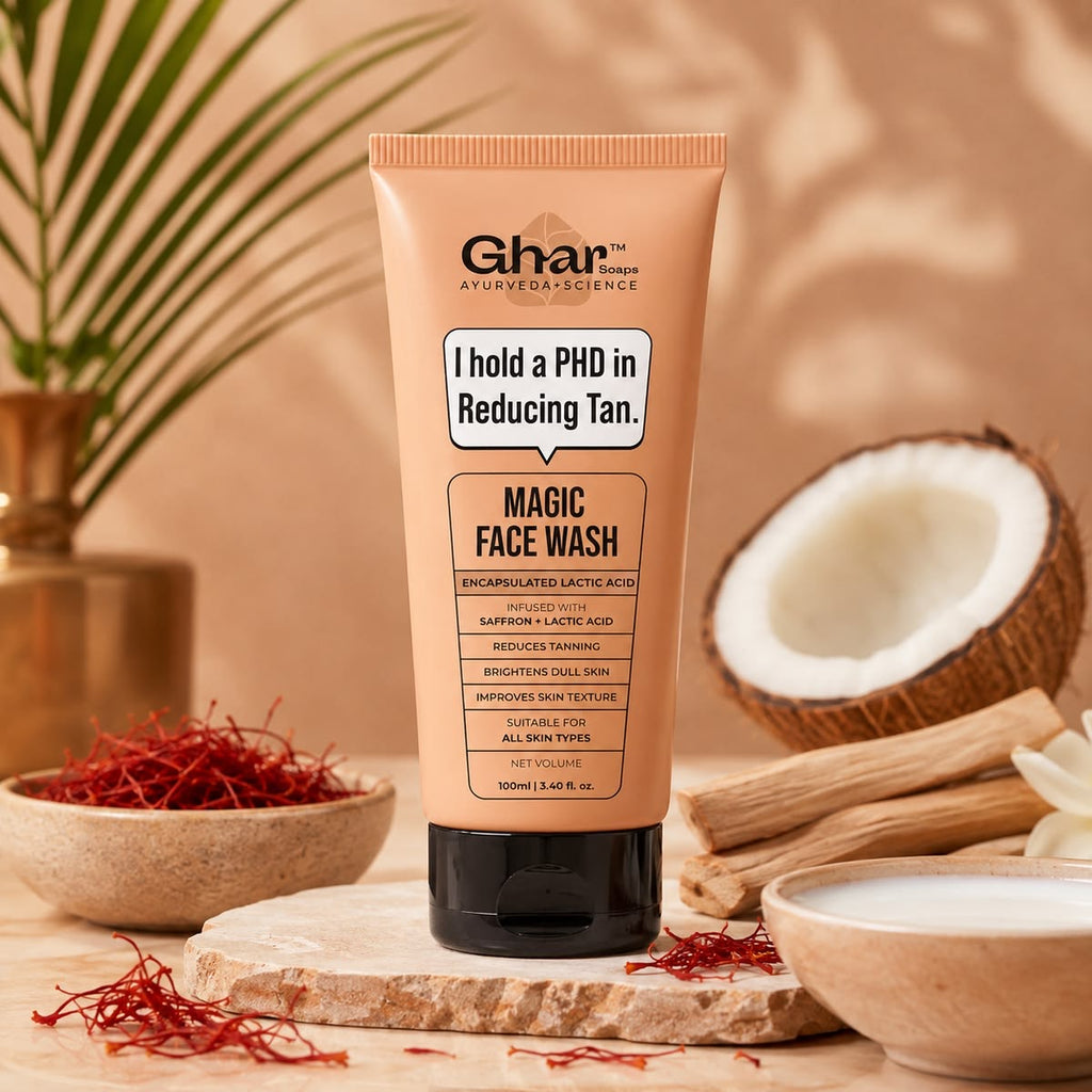 Ghar Soaps Magic De-Tan Face Wash with Saffron & Lactic Acid – 100ml