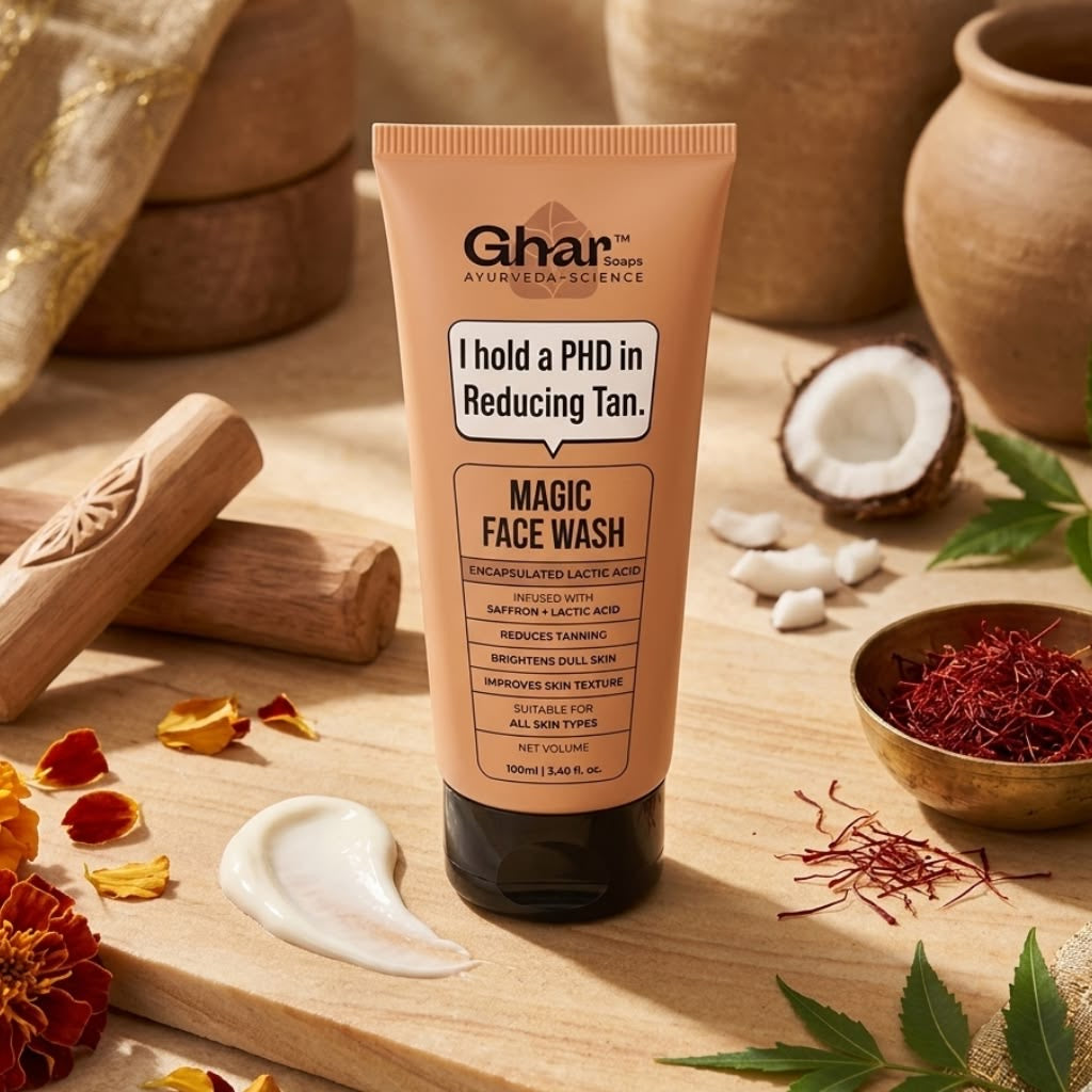 Ghar Soaps Magic De-Tan Face Wash with Saffron & Lactic Acid – 100ml