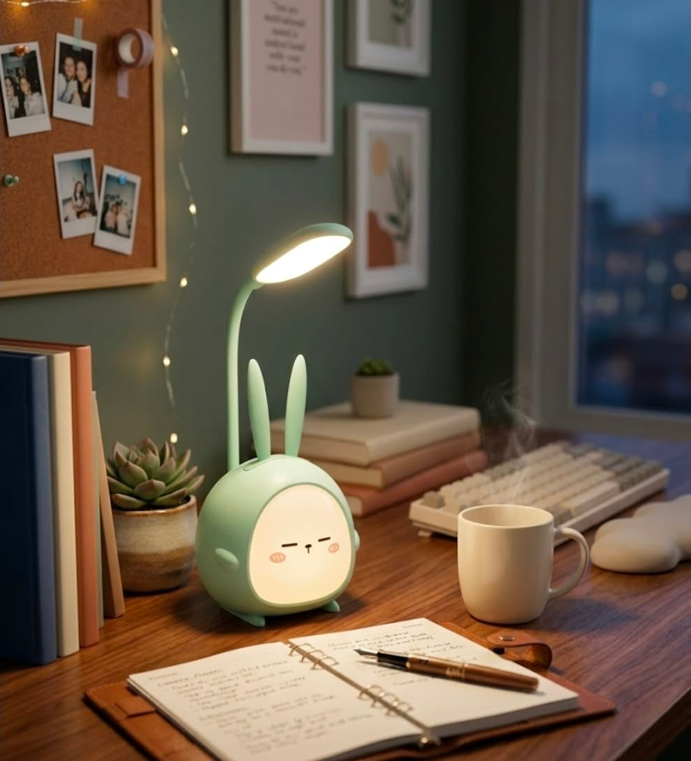 Cute Bunny Rechargeable USB LED Desk Lamp – Warm Light Study & Bedside Lamp