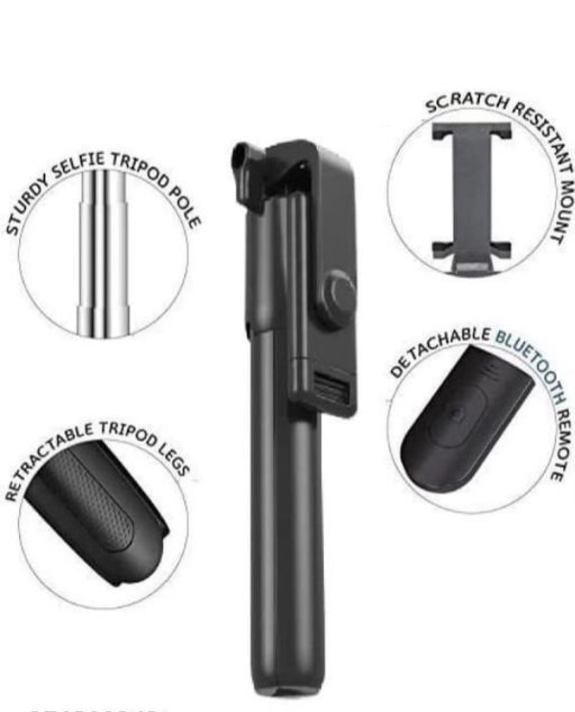 54cm Extendable 3 in 1 Selfie Stick Tripod with Bluetooth Remote Included