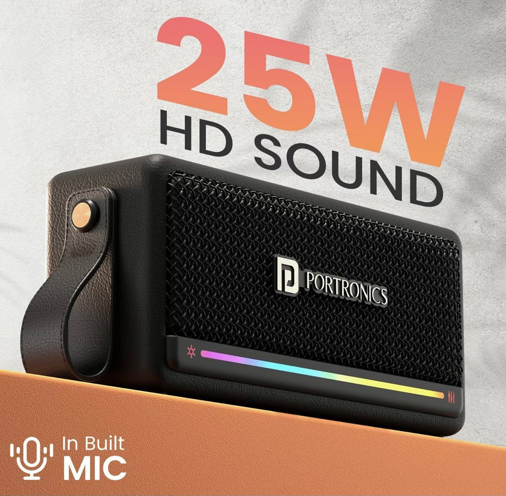Portronics Harmony Mini 25W HD Premium Portable Bluetooth Speaker with Subwoofer, EQ Adjustment, 6 Hours Playtime, in-Built Mic,TWS Mode,RGB Lights, Bluetooth V5.3, Type C Fast Charging (Black)