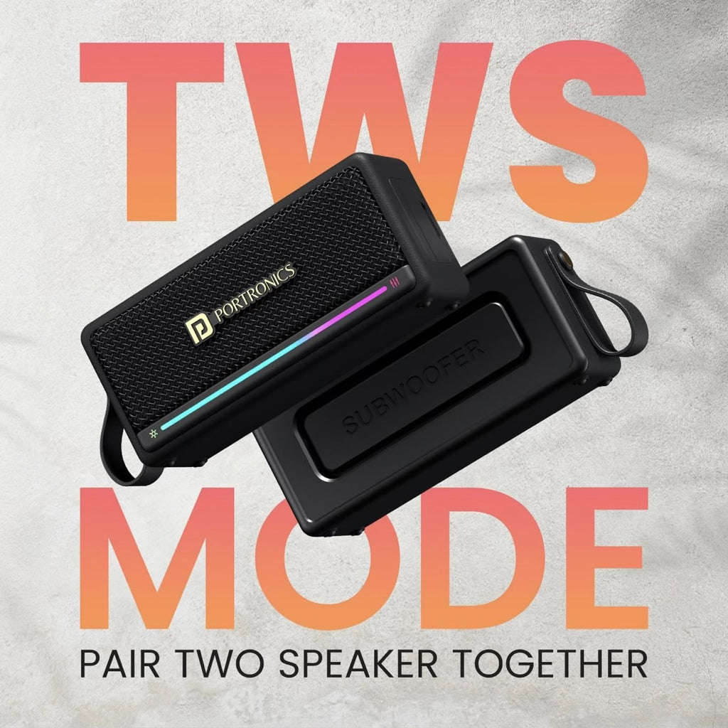 Portronics Harmony Mini 25W HD Premium Portable Bluetooth Speaker with Subwoofer, EQ Adjustment, 6 Hours Playtime, in-Built Mic,TWS Mode,RGB Lights, Bluetooth V5.3, Type C Fast Charging (Black)