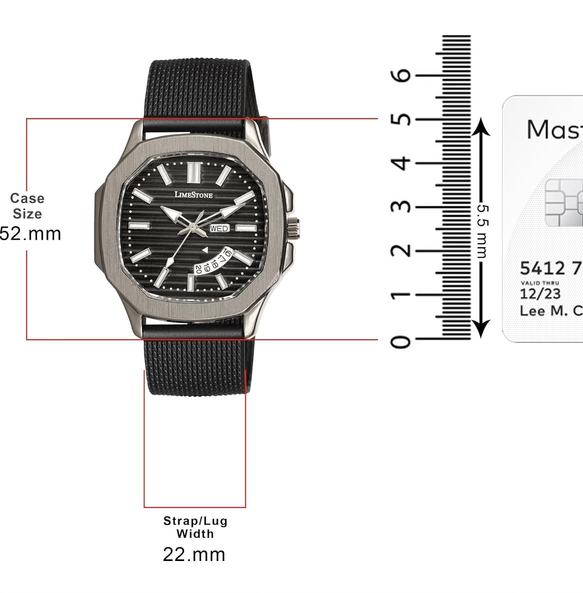 LIMESTONE Men's Day & Date Quartz Analog Watch with Stainless Steel HMTS Strap - Premium Classic Design Dial - Black, Strap Color-Black