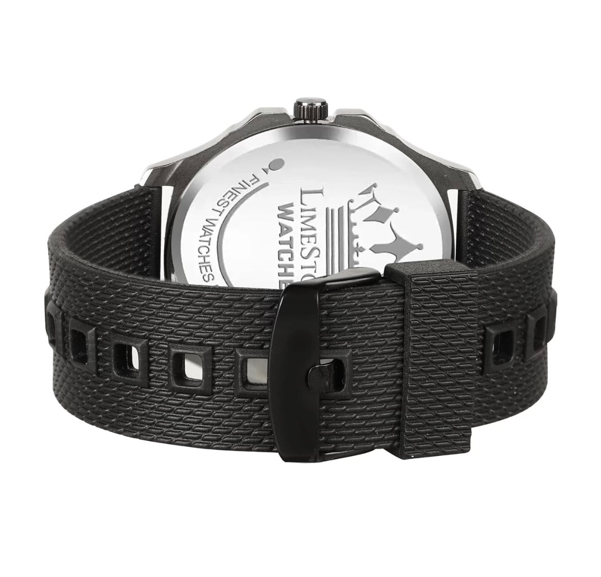 LIMESTONE Men's Day & Date Quartz Analog Watch with Stainless Steel HMTS Strap - Premium Classic Design Dial - Black, Strap Color-Black