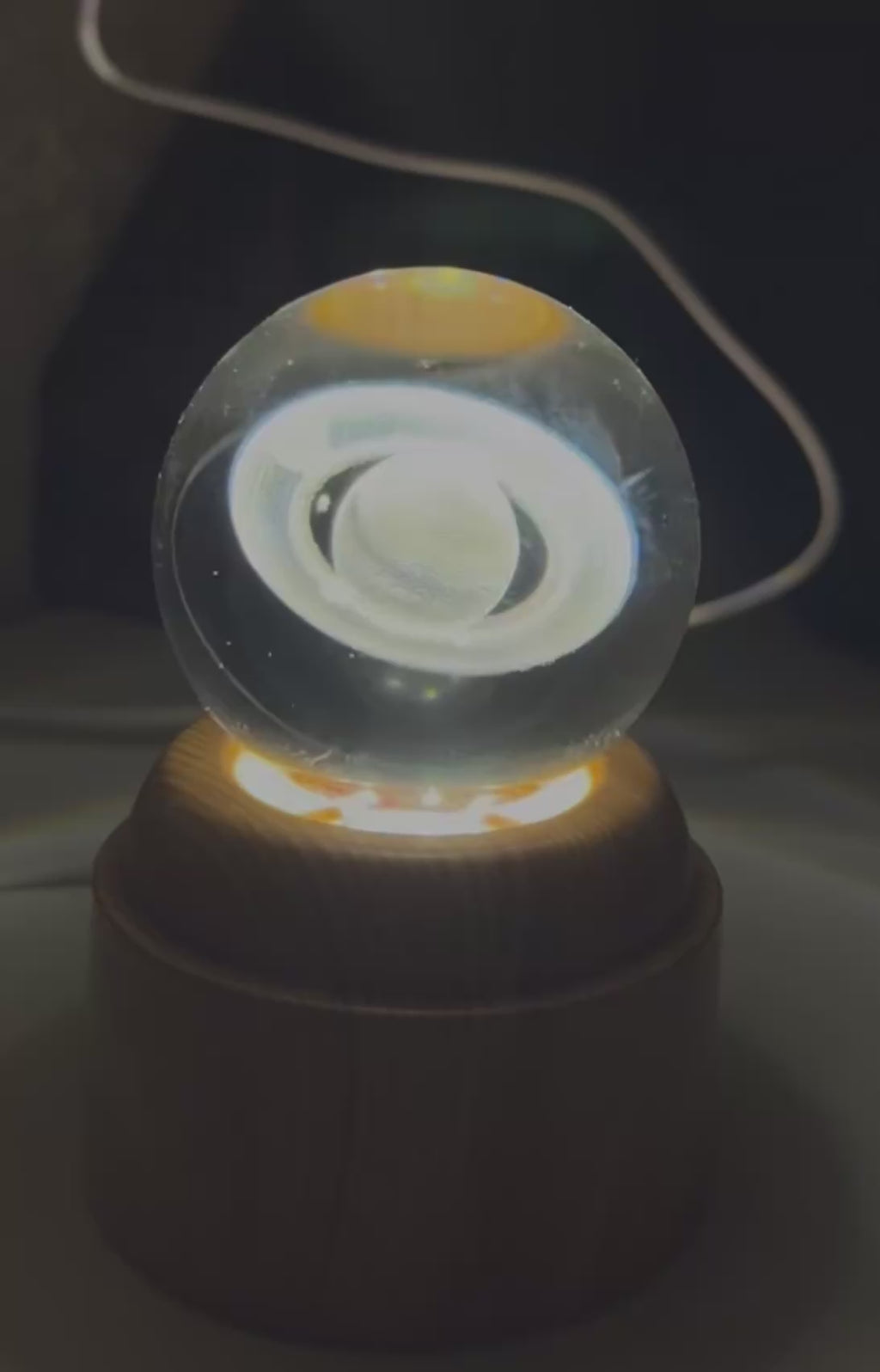 3D Planetary Crystal Ball Night Lamp with Wooden Base – Astronaut Space Decor